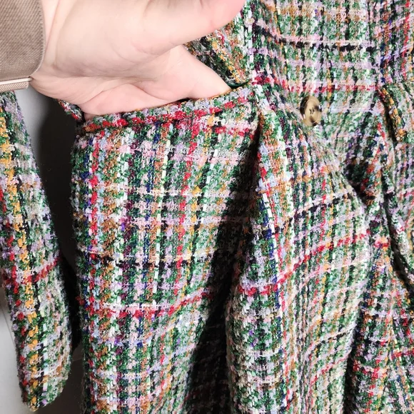 NWT Modcloth Multi Colored Tweed Flare Coat Removable Faux Fur Collar Small - Picture 11 of 16